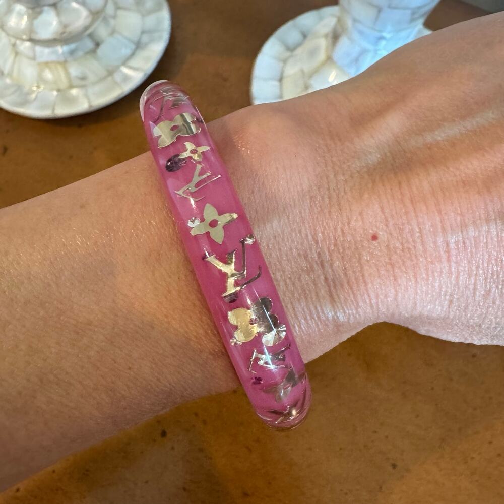 Louis Vuitton Vintage Pink Inclusion Monogram Resin Bangle Bracelet - Picture 1 of 4